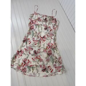 NWT O.P.T. White Pink Floral Mini Dress Squared Neck Party Summer Size M